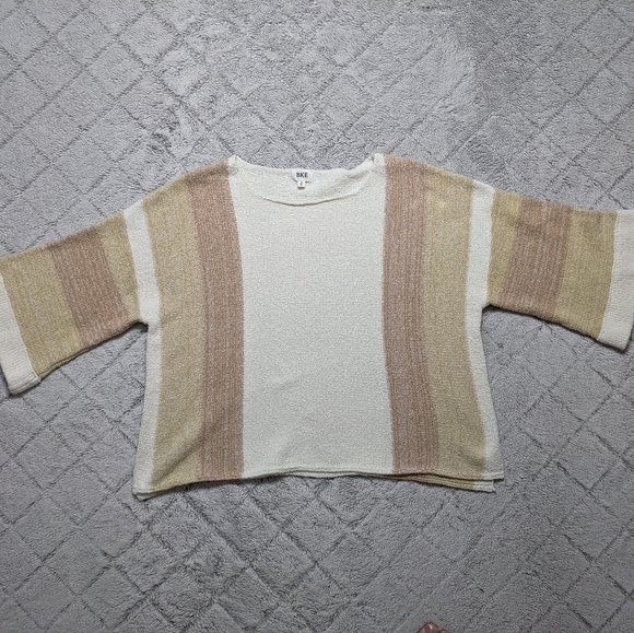BKE Sweater Women's Small Cream Yellow Striped Knit Boxy Textured Pullover  - Picture 1 of 7